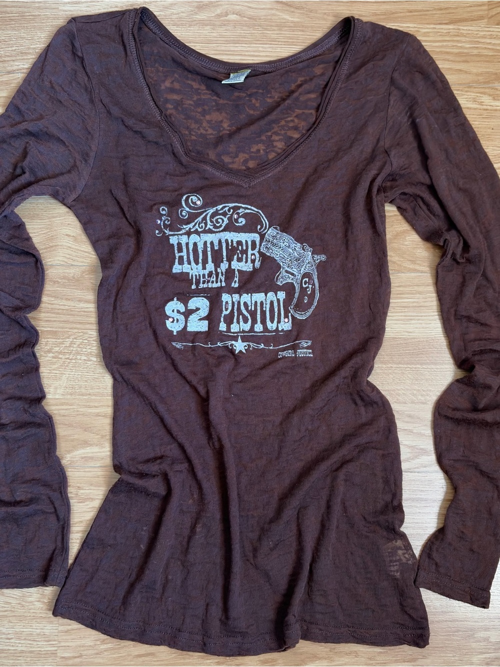 Y2k Women's Brown Graphic Long-Sleeve Scoop Neck Top